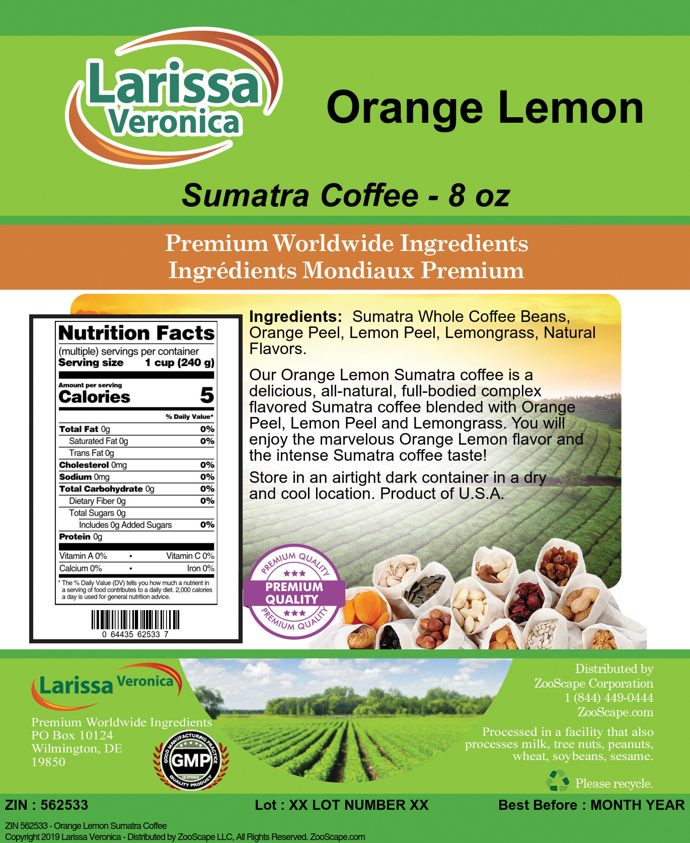 Orange Lemon Sumatra Coffee - Label