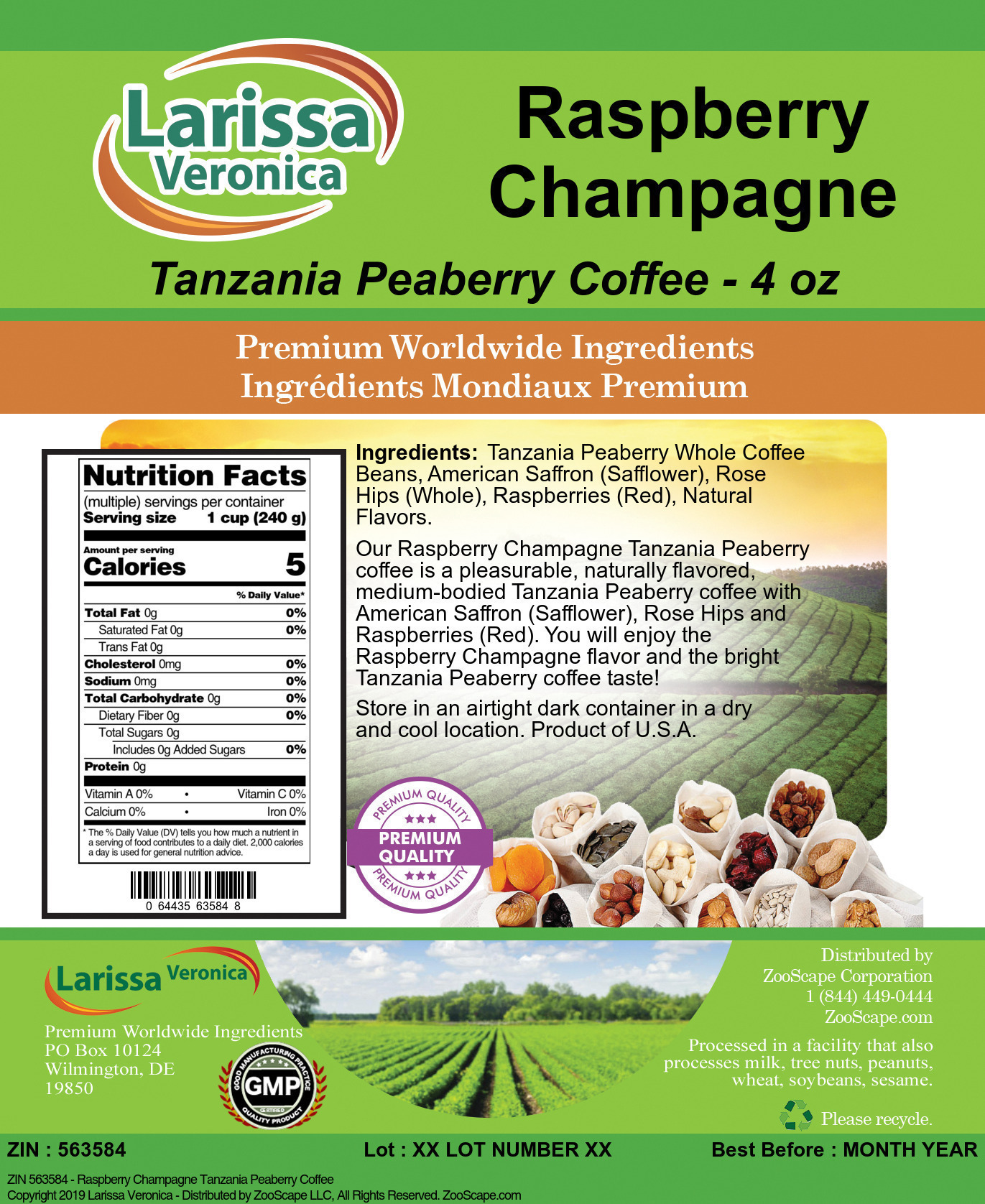 Raspberry Champagne Tanzania Peaberry Coffee - Label