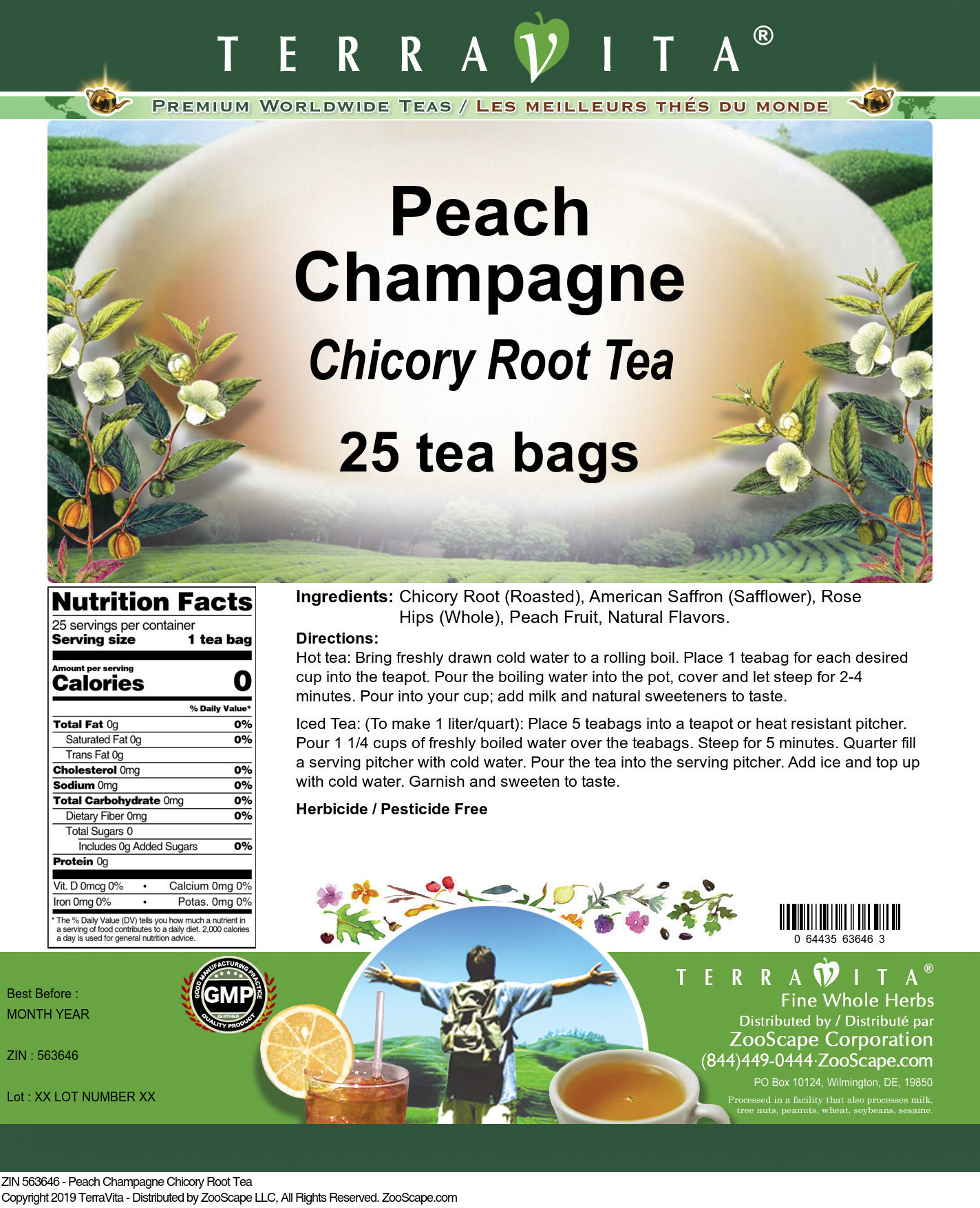 Peach Champagne Chicory Root Tea - Label