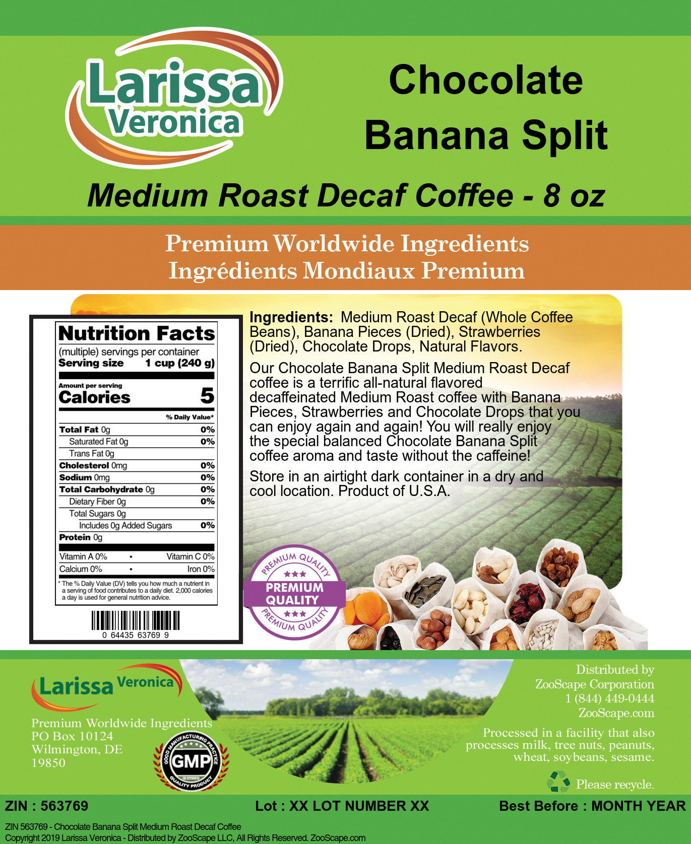 Chocolate Banana Split Medium Roast Decaf Coffee - Label