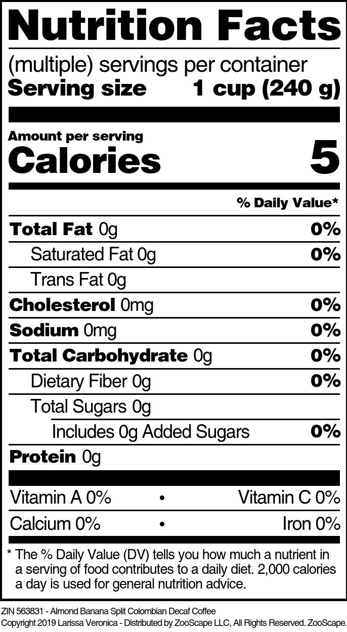Almond Banana Split Colombian Decaf Coffee - Supplement / Nutrition Facts