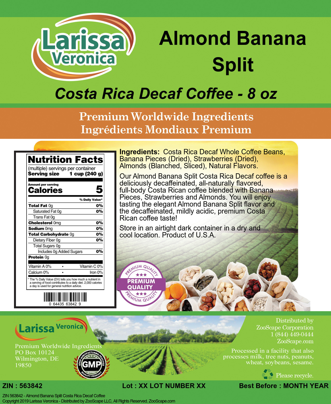 Almond Banana Split Costa Rica Decaf Coffee - Label