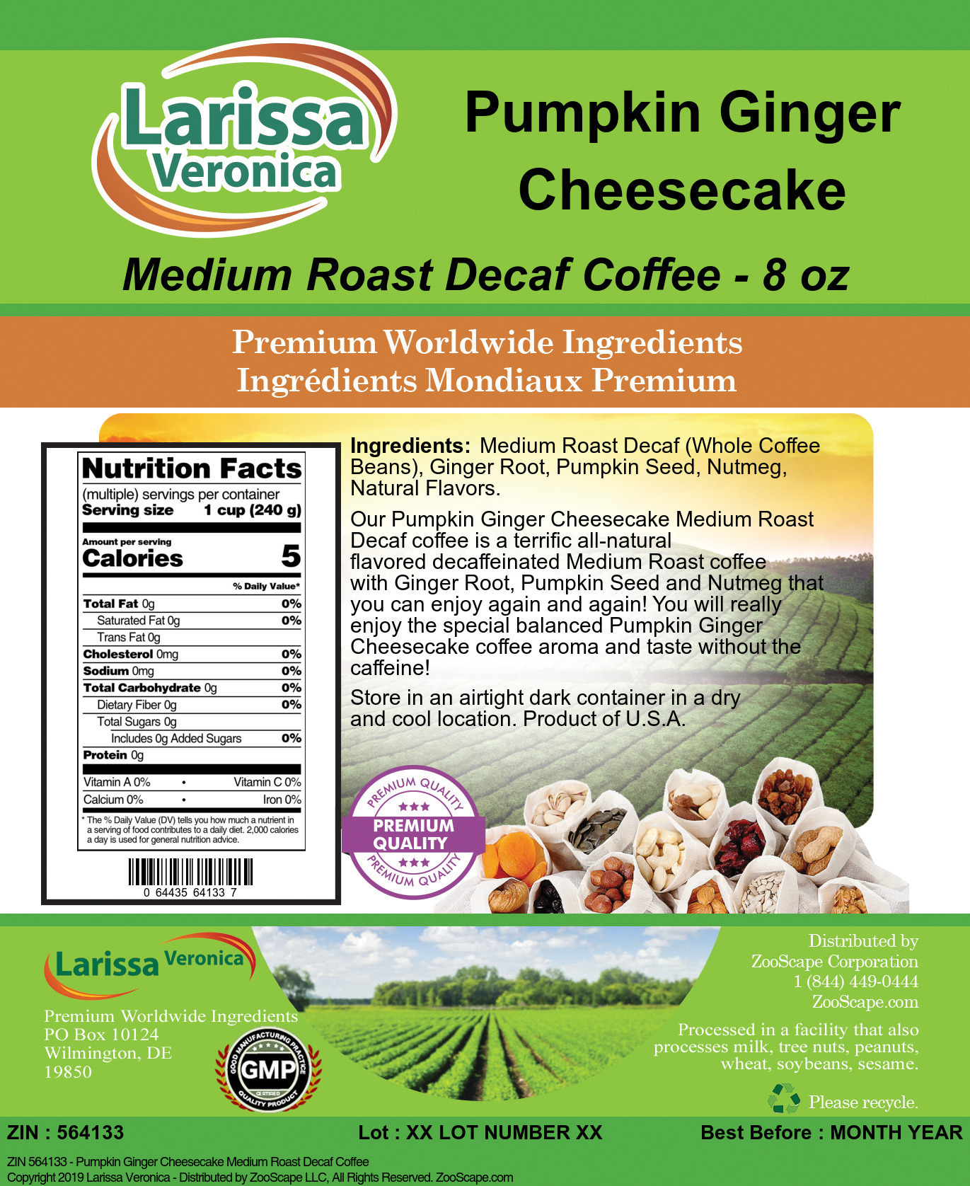 Pumpkin Ginger Cheesecake Medium Roast Decaf Coffee - Label