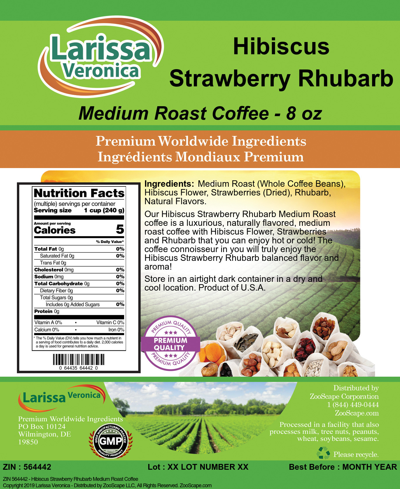 Hibiscus Strawberry Rhubarb Medium Roast Coffee - Label