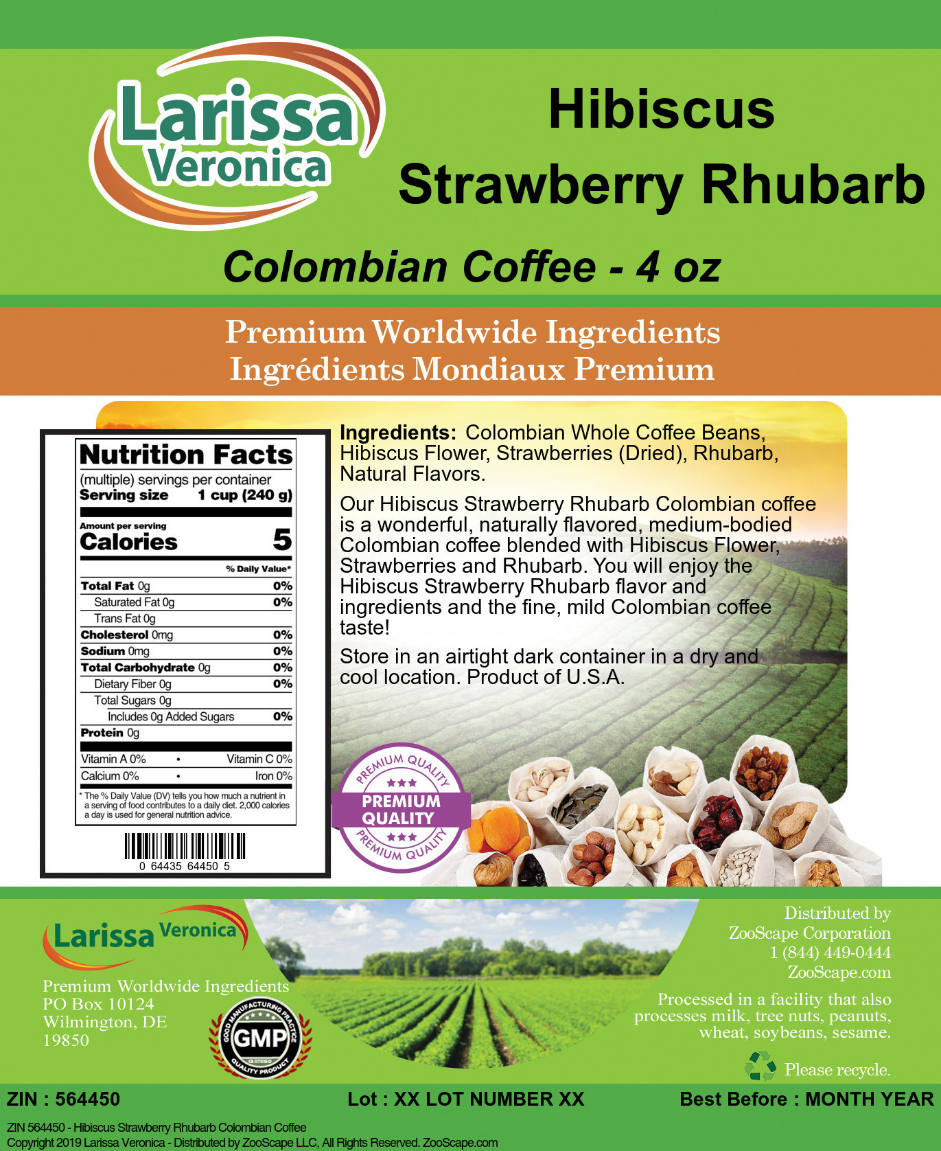 Hibiscus Strawberry Rhubarb Colombian Coffee - Label