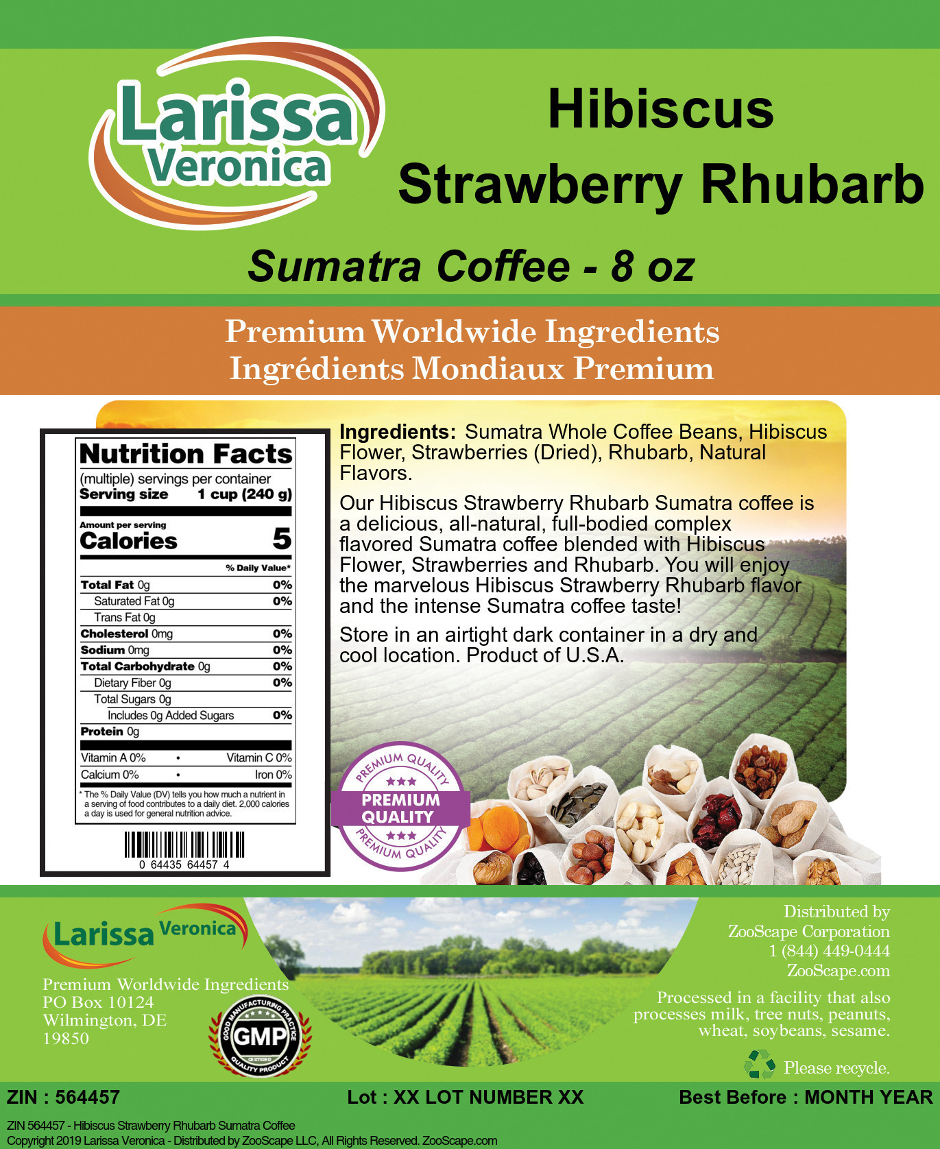 Hibiscus Strawberry Rhubarb Sumatra Coffee - Label
