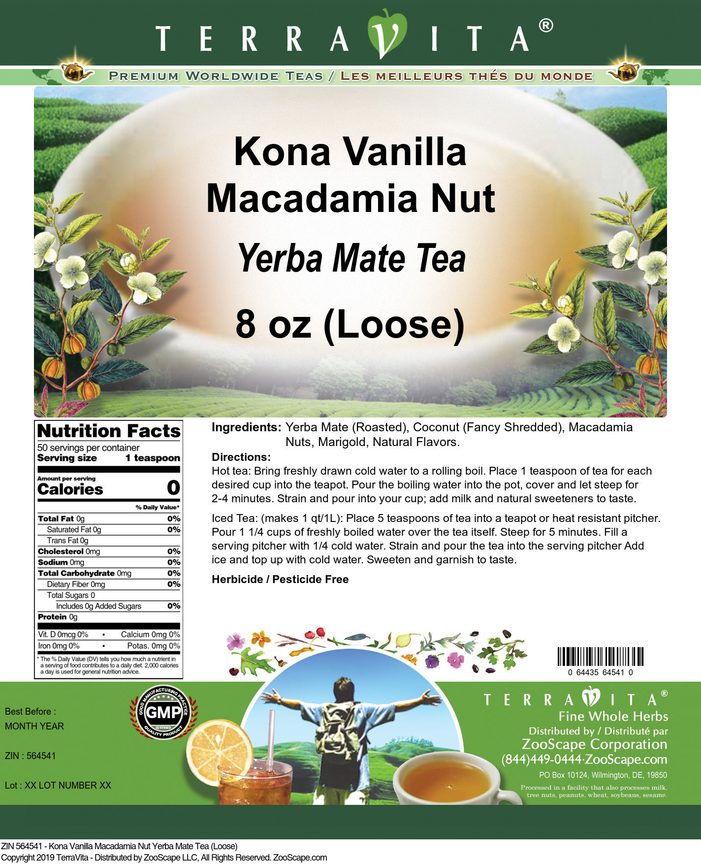 Kona Vanilla Macadamia Nut Yerba Mate Tea (Loose) - Label