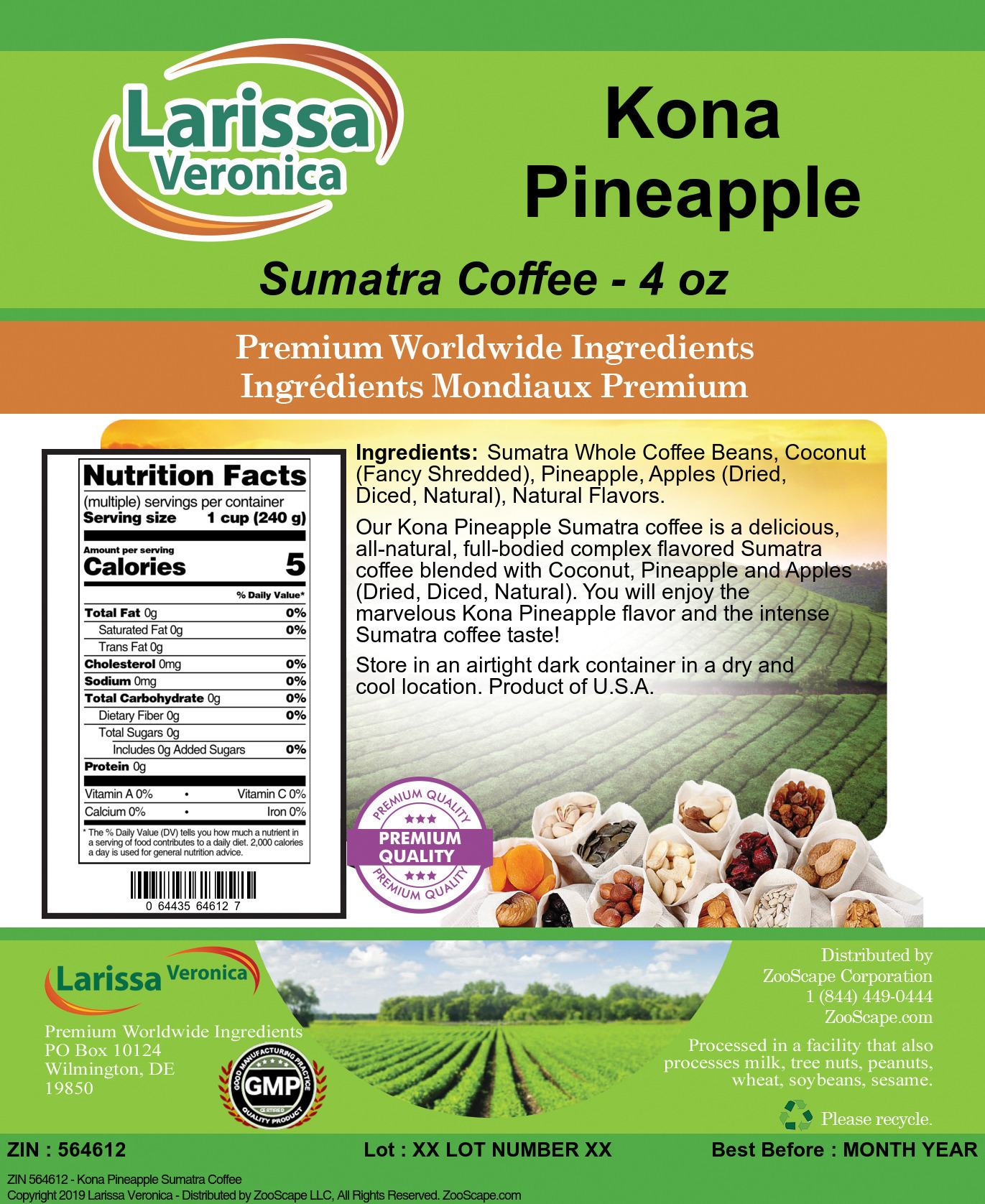 Kona Pineapple Sumatra Coffee - Label