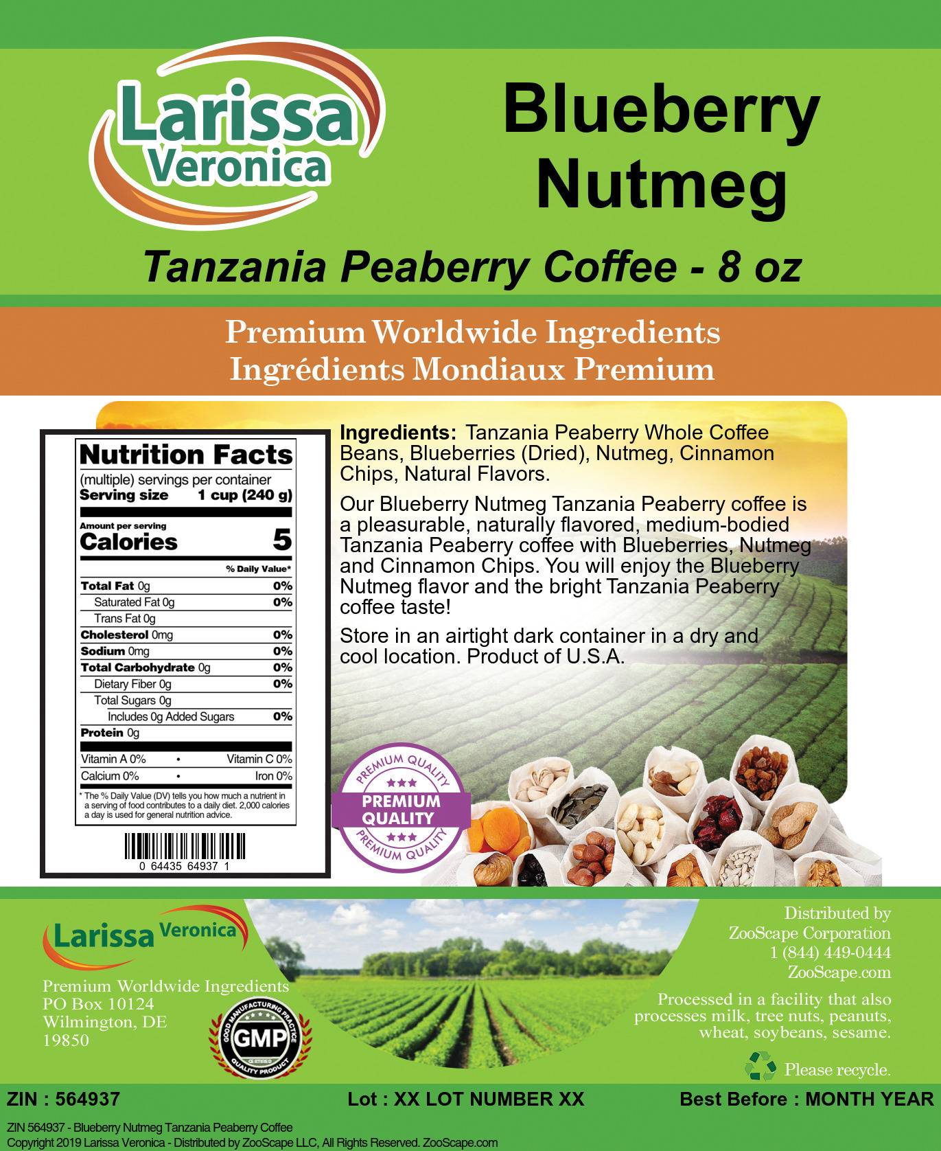Blueberry Nutmeg Tanzania Peaberry Coffee - Label