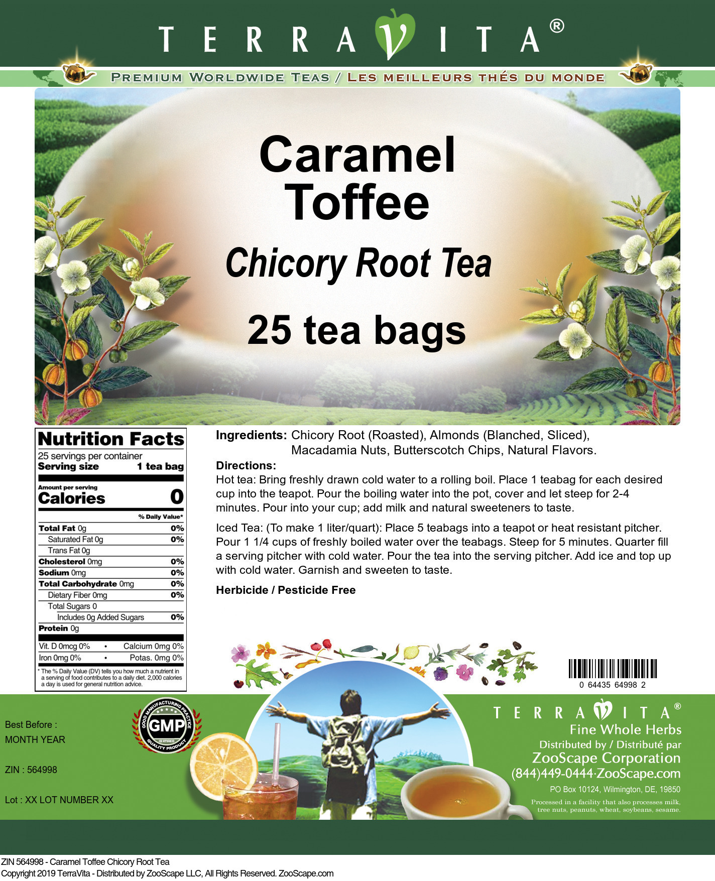 Caramel Toffee Chicory Root Tea - Label