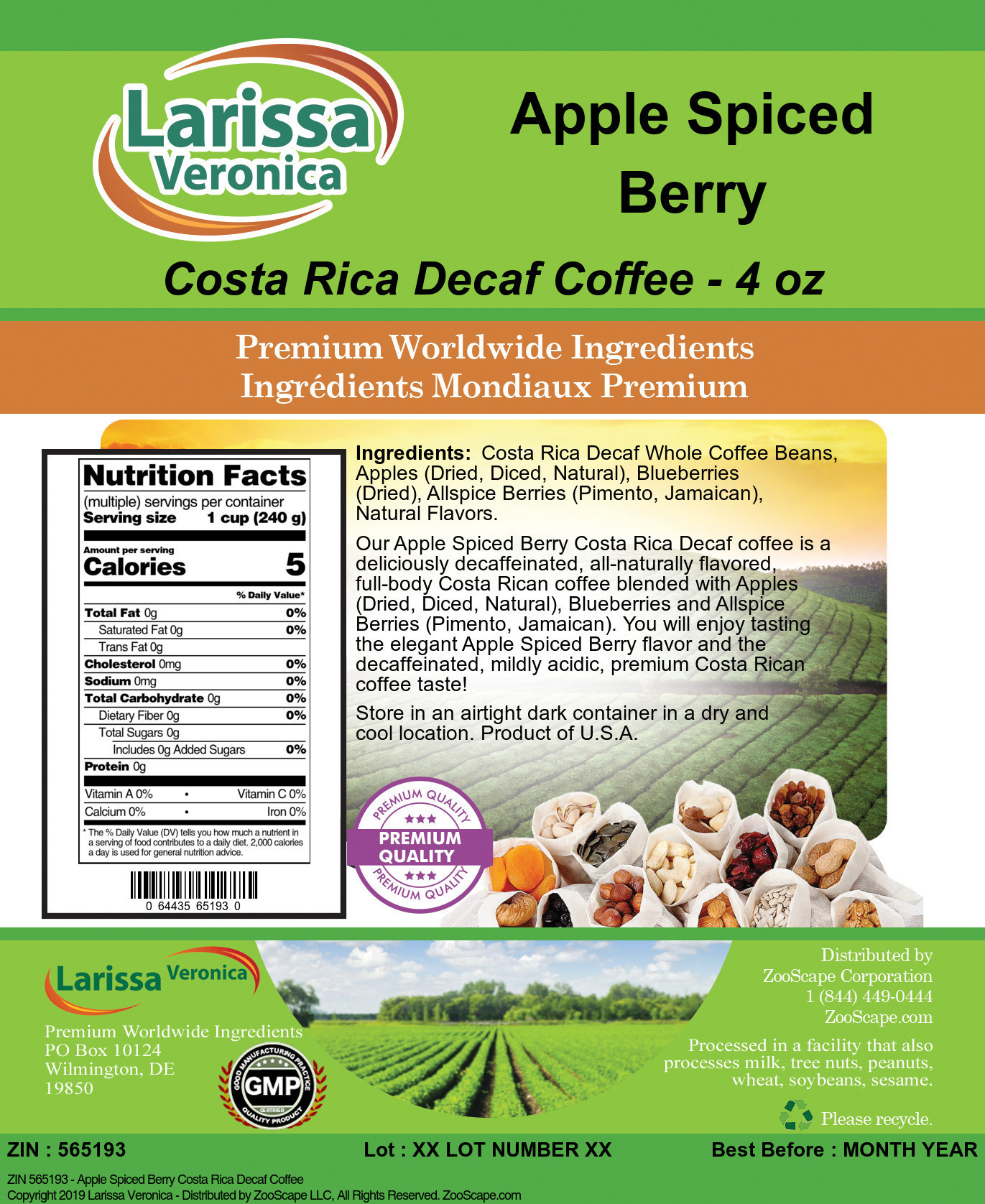 Apple Spiced Berry Costa Rica Decaf Coffee - Label