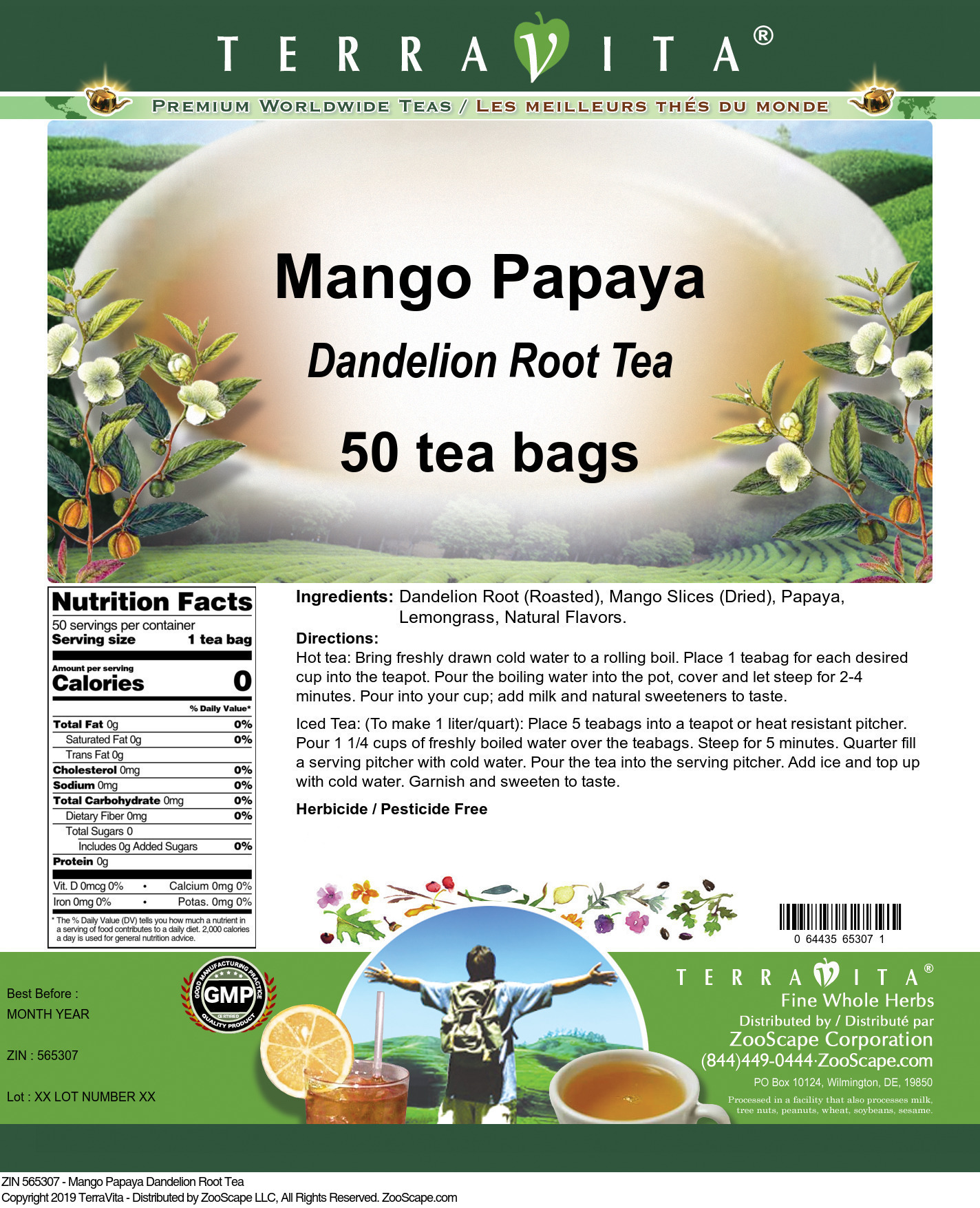 Mango Papaya Dandelion Root Tea - Label