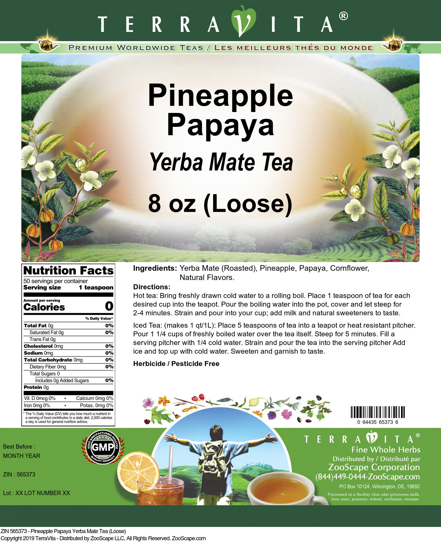 Pineapple Papaya Yerba Mate Tea (Loose) - Label