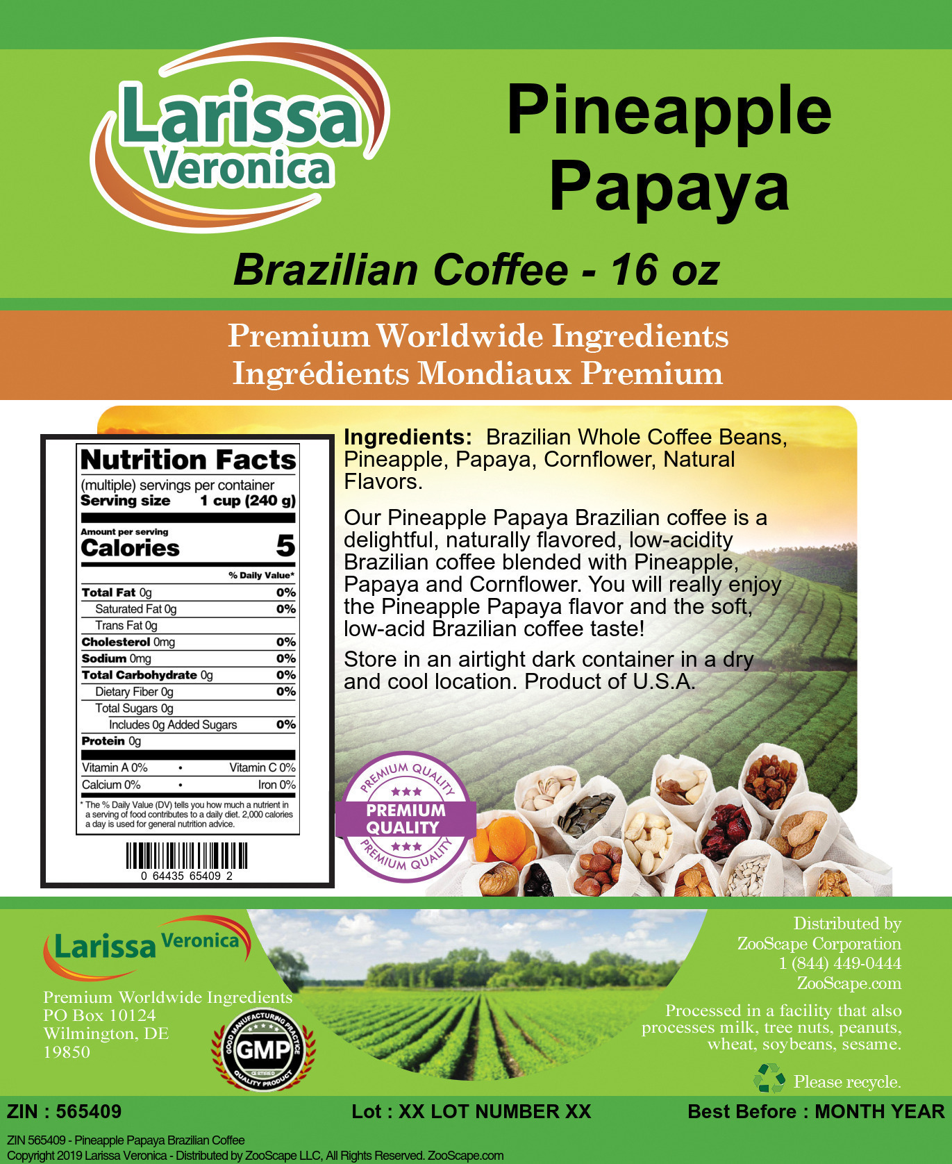 Pineapple Papaya Brazilian Coffee - Label
