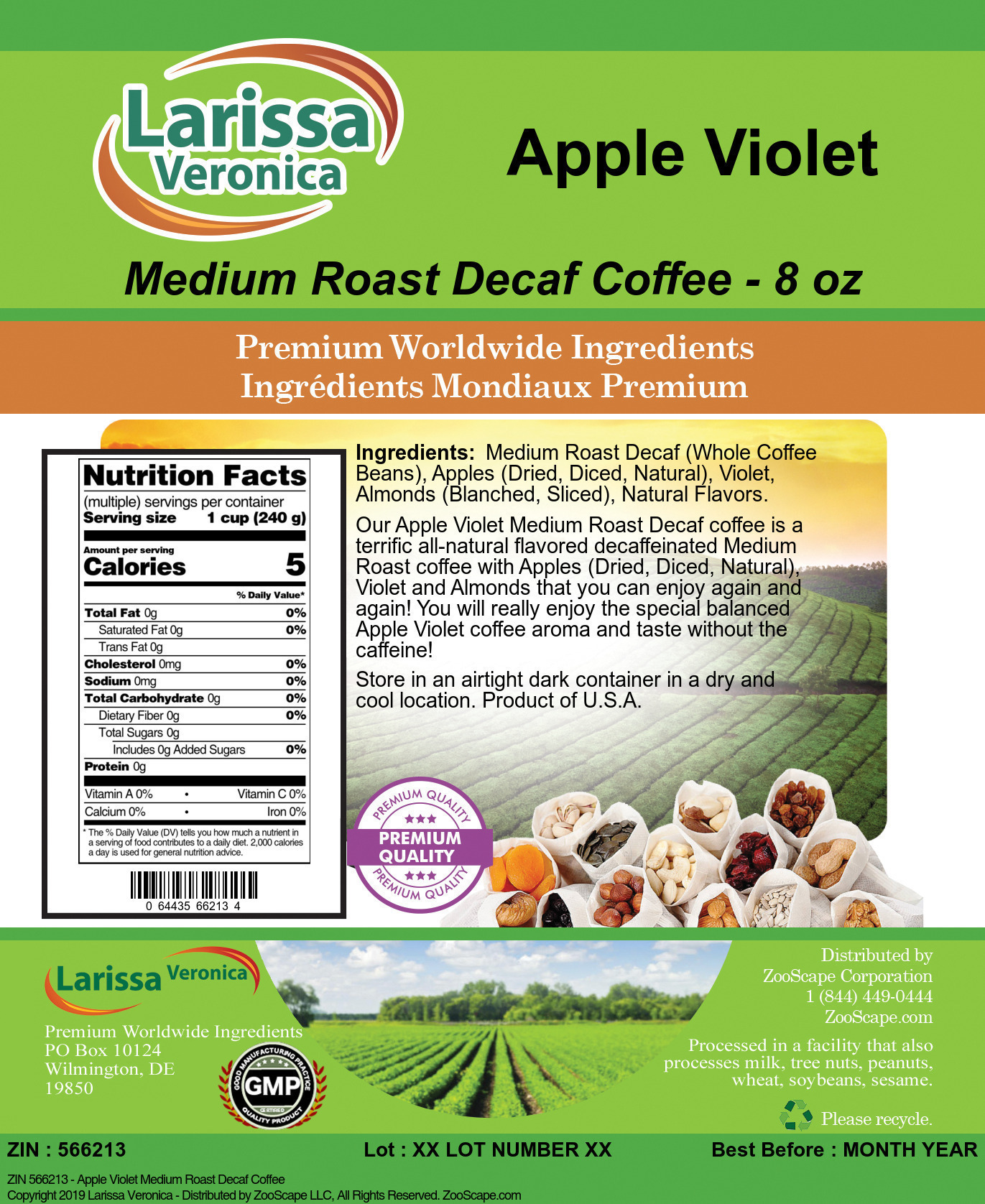 Apple Violet Medium Roast Decaf Coffee - Label