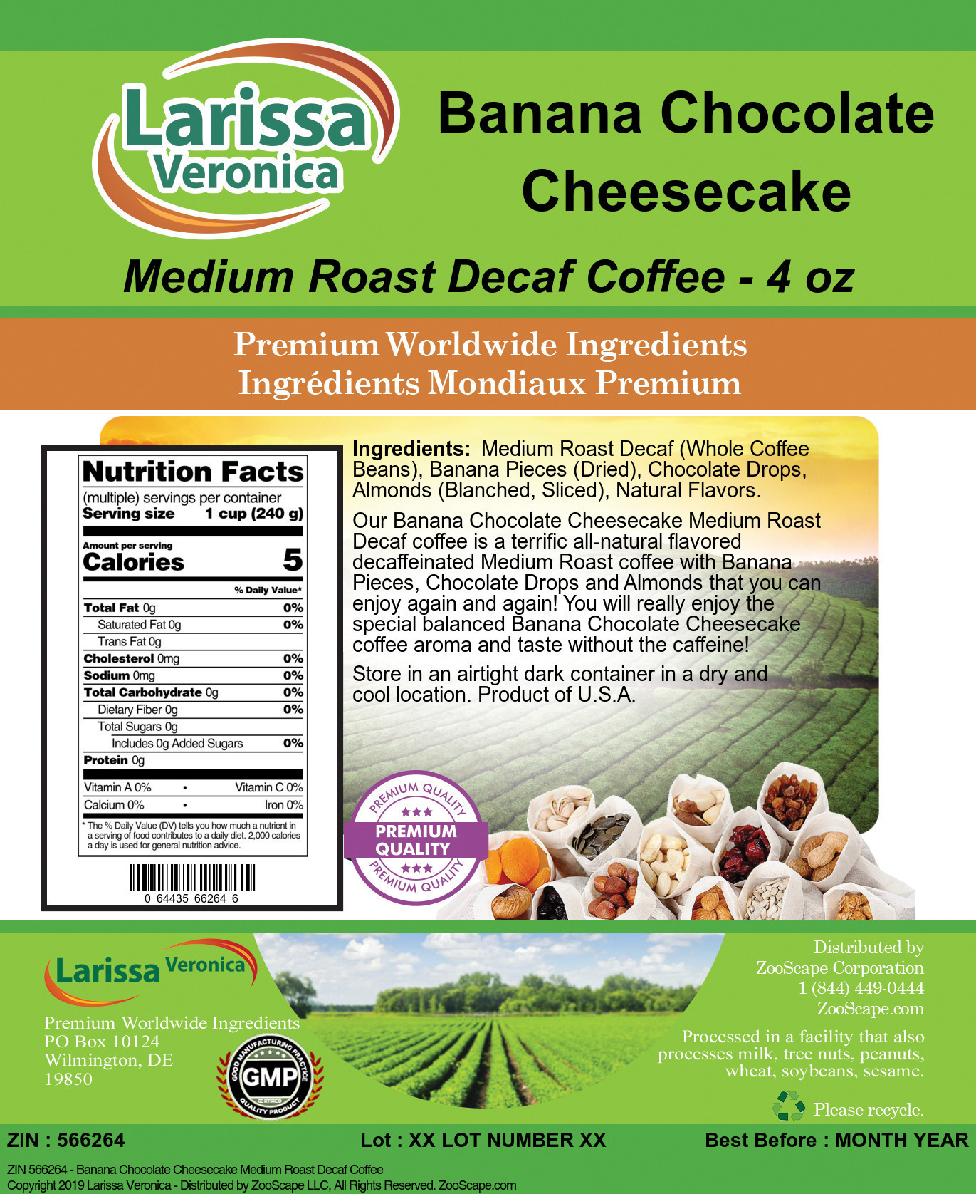 Banana Chocolate Cheesecake Medium Roast Decaf Coffee - Label