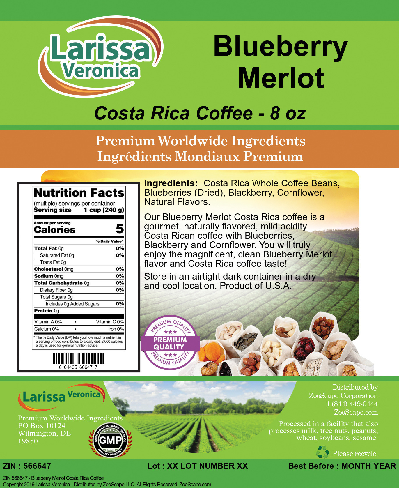 Blueberry Merlot Costa Rica Coffee - Label