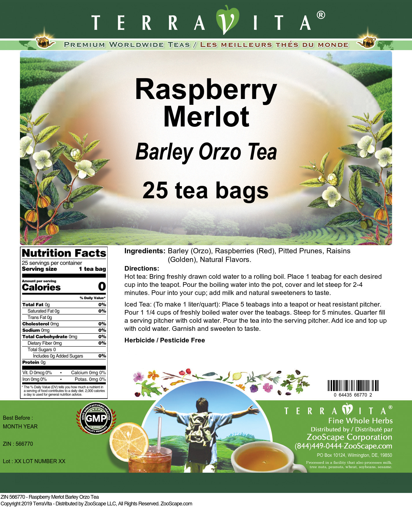 Raspberry Merlot Barley Orzo Tea - Label