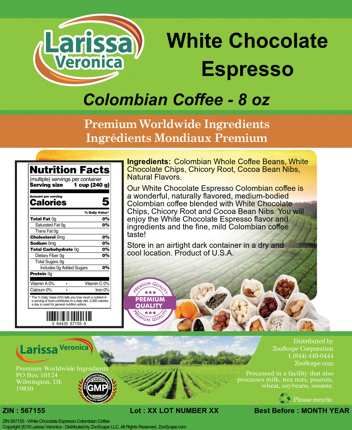White Chocolate Espresso Colombian Coffee - Label