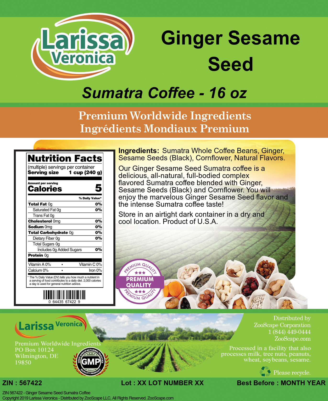 Ginger Sesame Seed Sumatra Coffee - Label