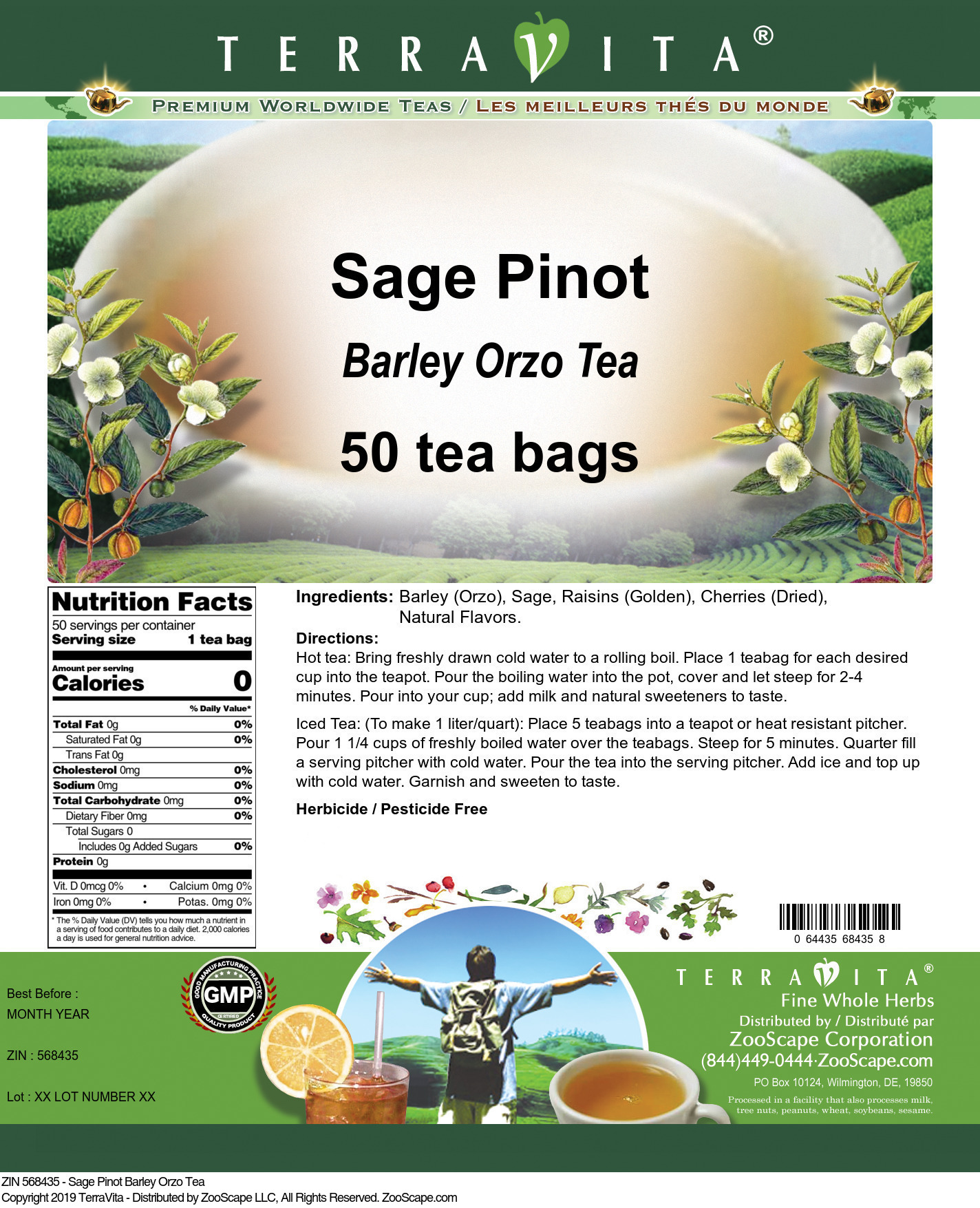Sage Pinot Barley Orzo Tea - Label