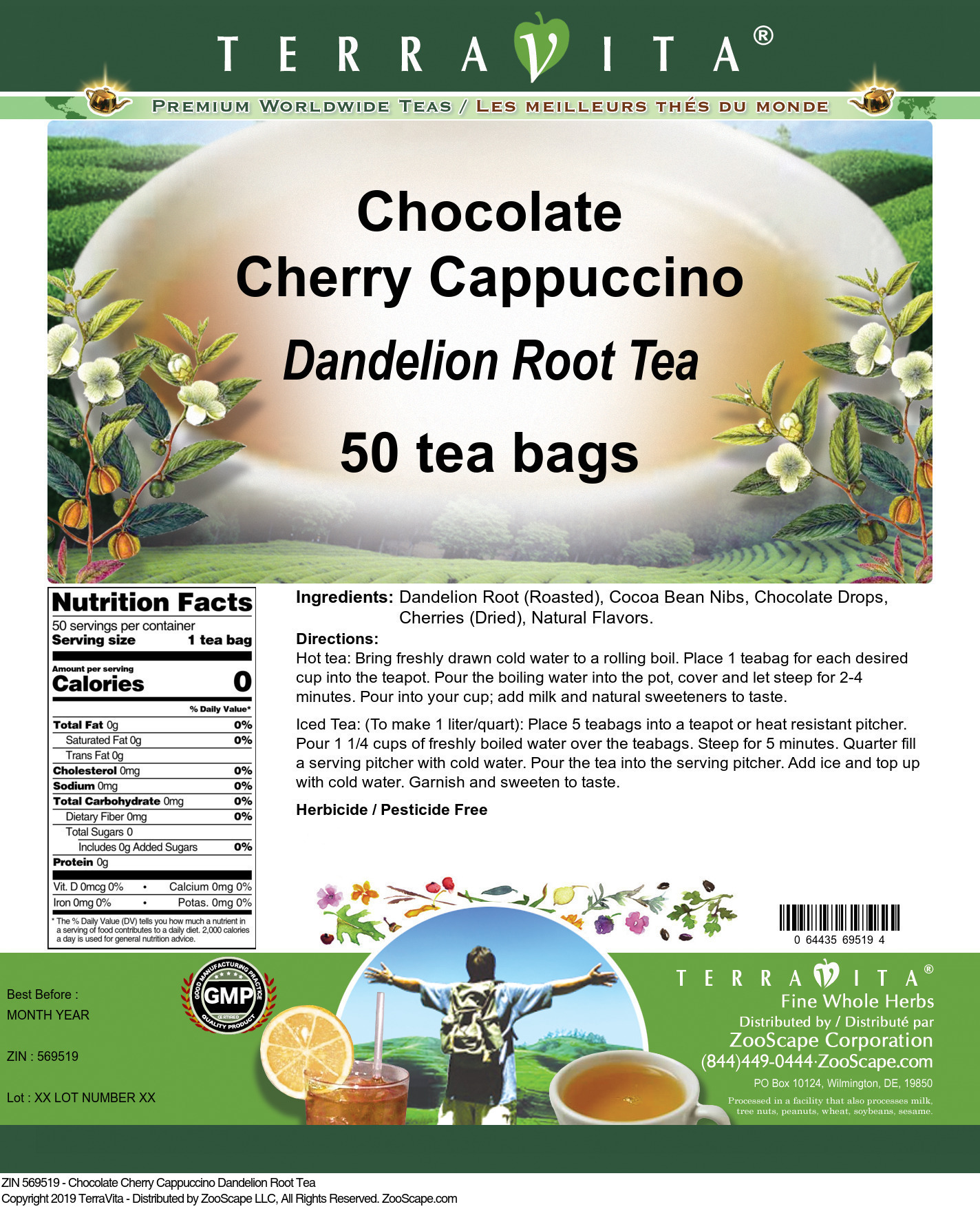 Chocolate Cherry Cappuccino Dandelion Root Tea - Label