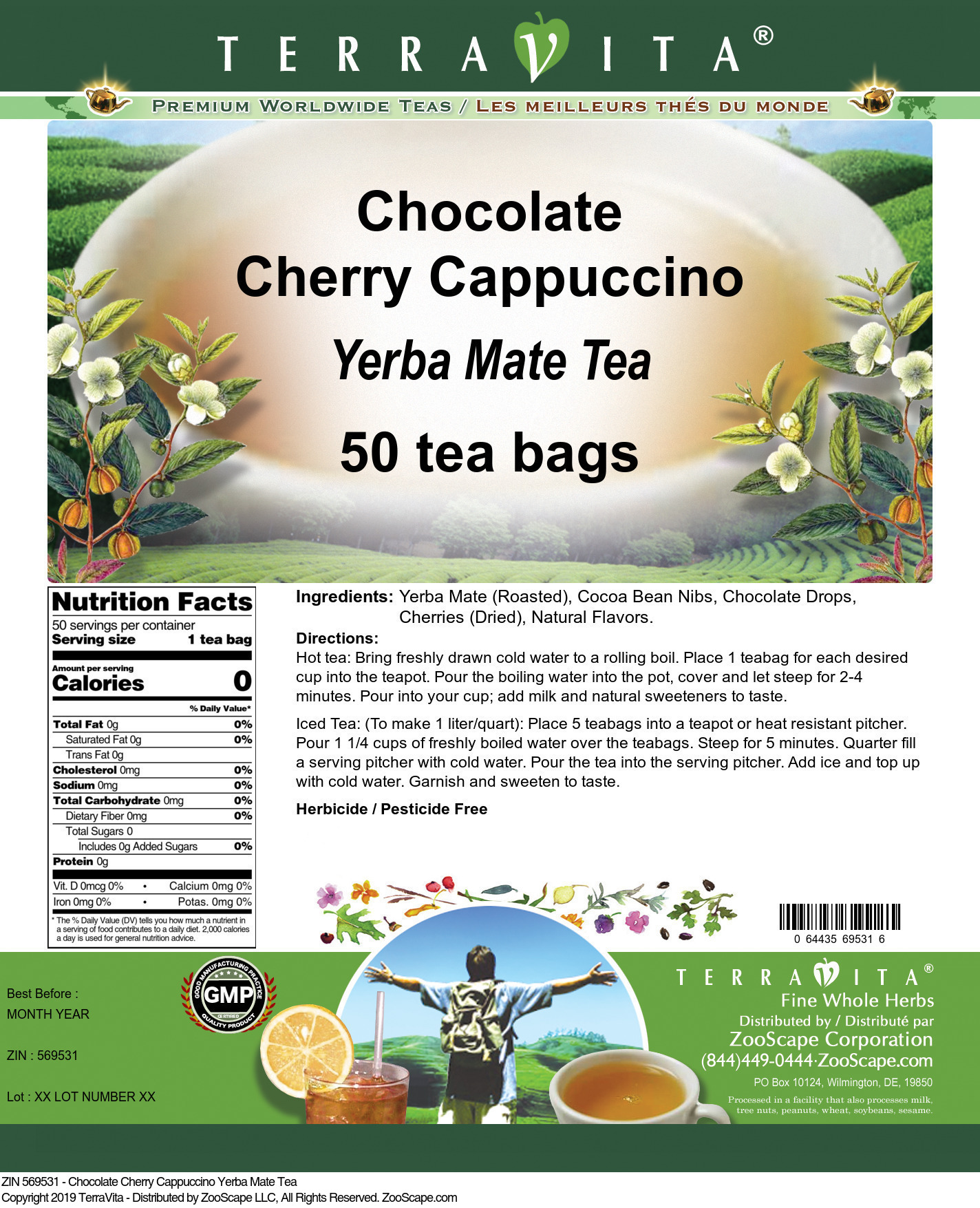 Chocolate Cherry Cappuccino Yerba Mate Tea - Label