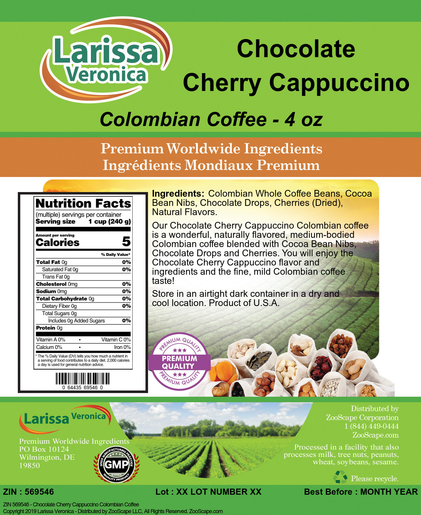 Chocolate Cherry Cappuccino Colombian Coffee - Label