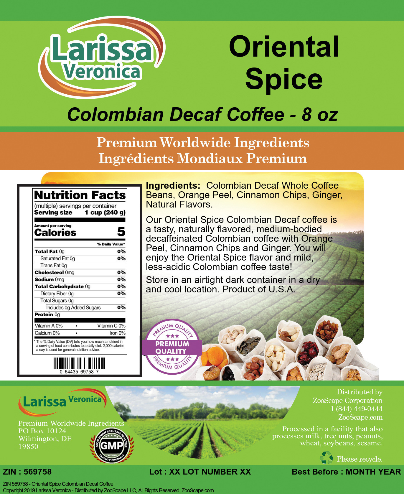 Oriental Spice Colombian Decaf Coffee - Label