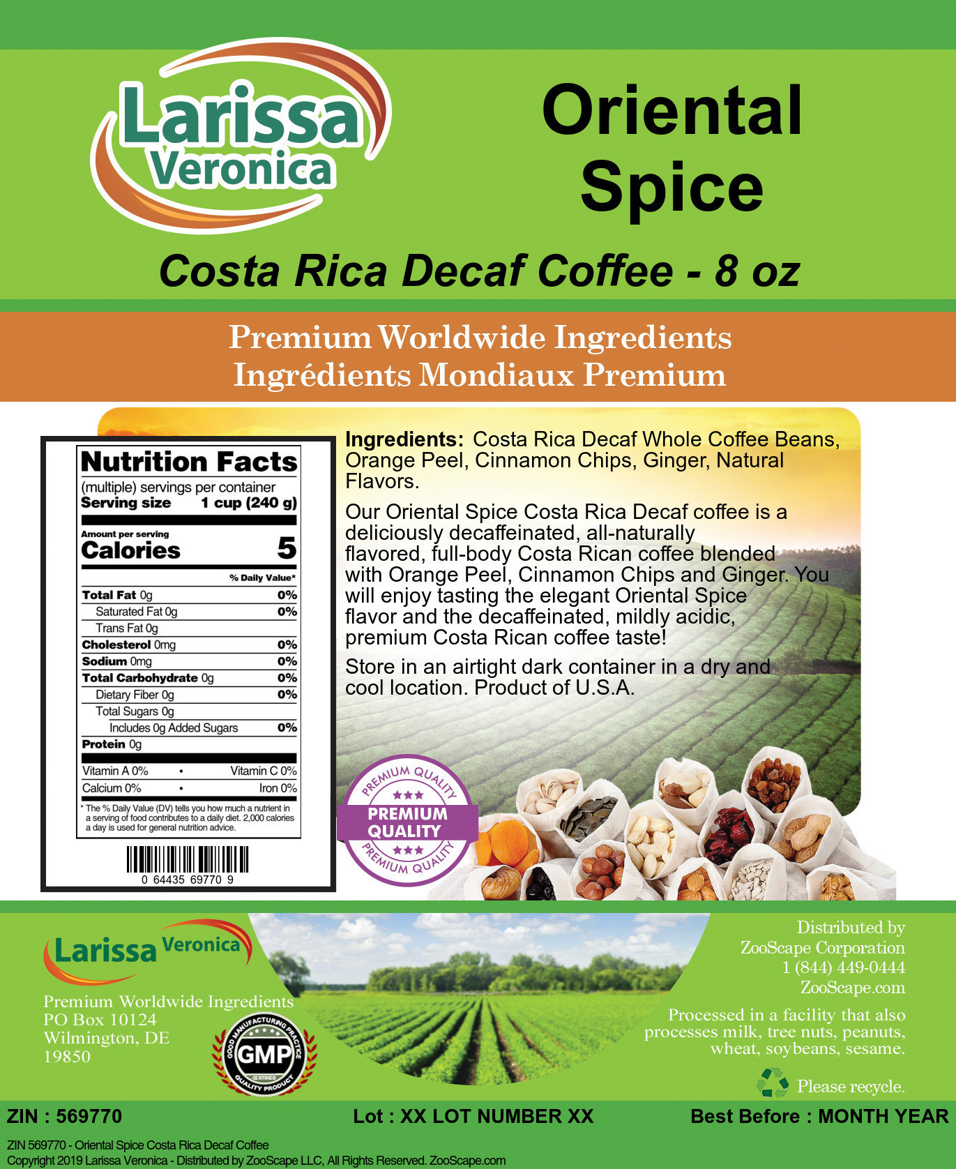 Oriental Spice Costa Rica Decaf Coffee - Label