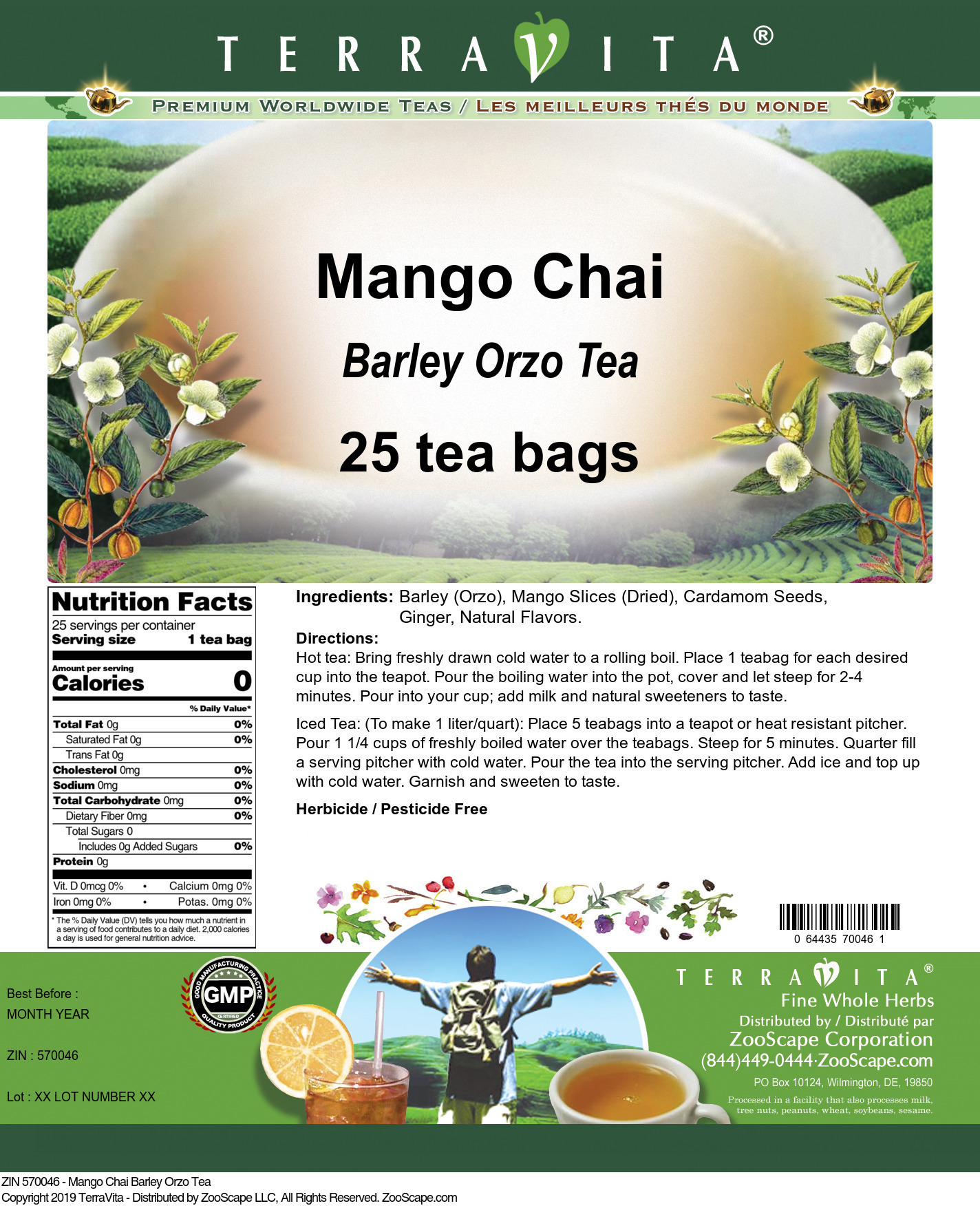 Mango Chai Barley Orzo Tea - Label