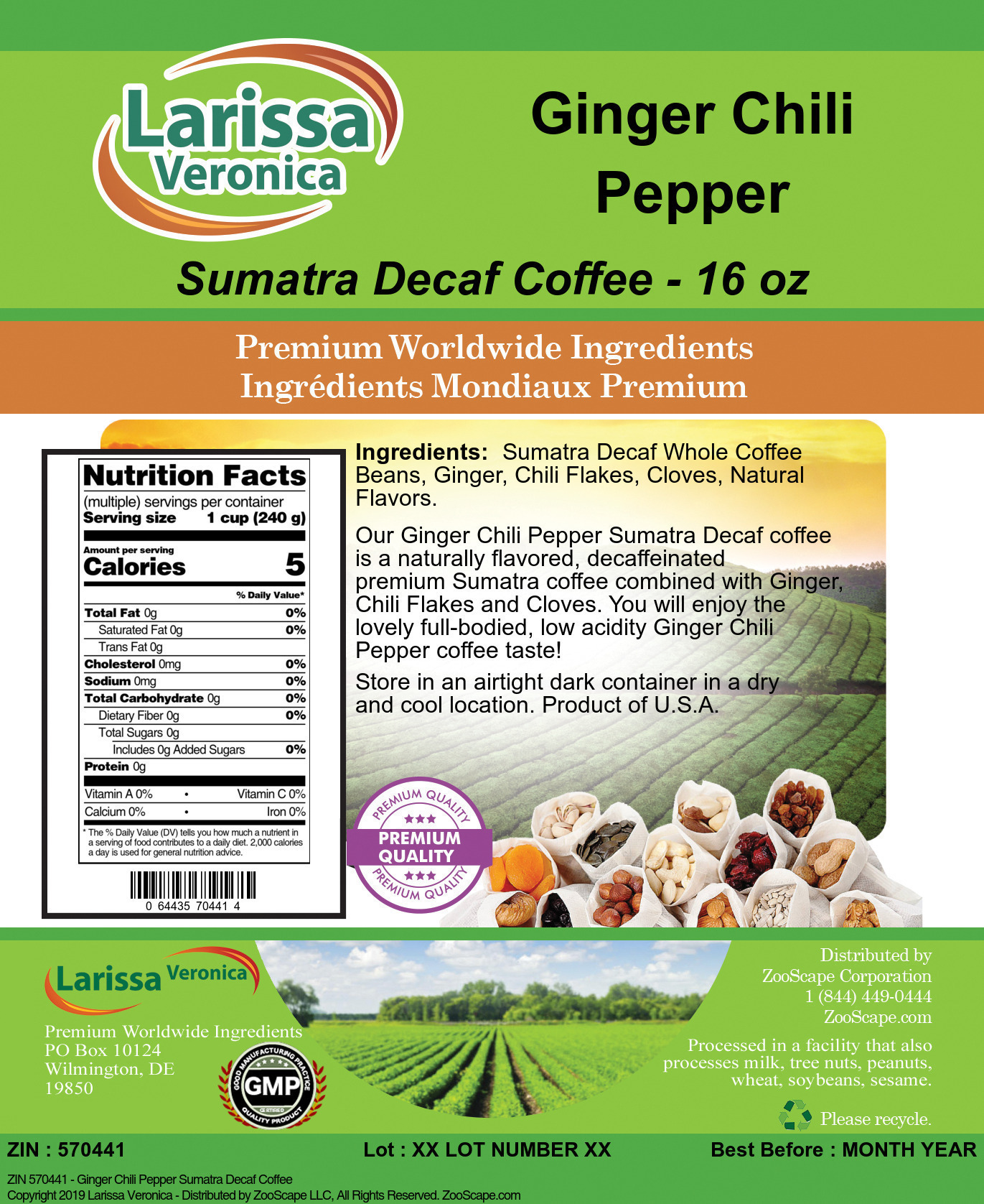 Ginger Chili Pepper Sumatra Decaf Coffee - Label