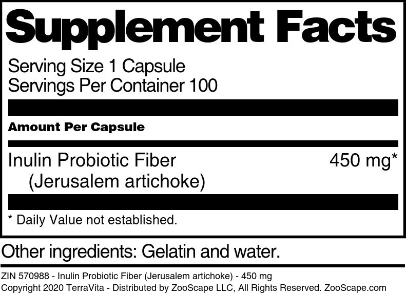 Inulin Probiotic Fiber (Jerusalem artichoke) - 450 mg - Supplement / Nutrition Facts