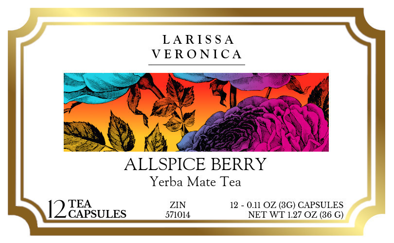 Allspice Berry Yerba Mate Tea <BR>(Single Serve K-Cup Pods) - Label