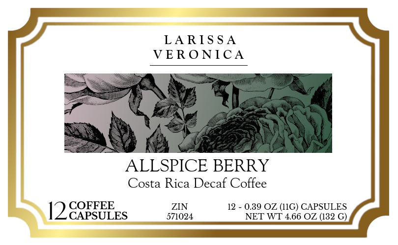 Allspice Berry Costa Rica Decaf Coffee <BR>(Single Serve K-Cup Pods) - Label