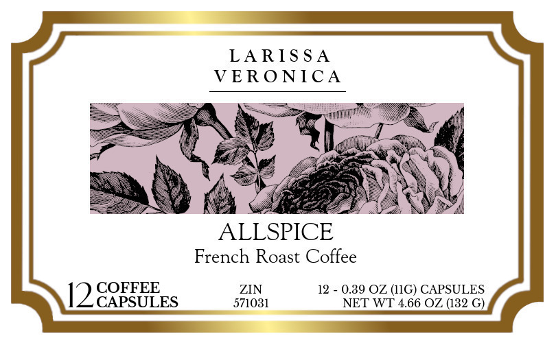 Allspice French Roast Coffee <BR>(Single Serve K-Cup Pods) - Label