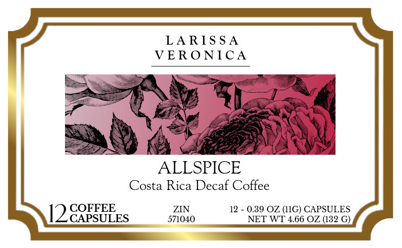 Allspice Costa Rica Decaf Coffee <BR>(Single Serve K-Cup Pods) - Label