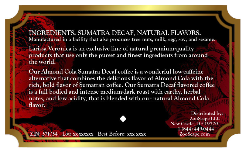 Almond Cola Sumatra Decaf Coffee <BR>(Single Serve K-Cup Pods)