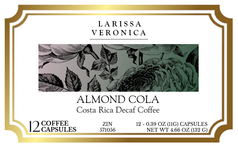 Almond Cola Costa Rica Decaf Coffee <BR>(Single Serve K-Cup Pods) - Label