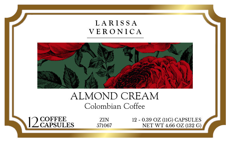 Almond Cream Colombian Coffee <BR>(Single Serve K-Cup Pods) - Label
