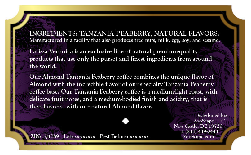 Almond Tanzania Peaberry Coffee <BR>(Single Serve K-Cup Pods)