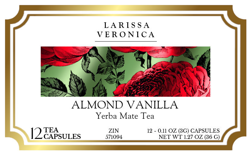 Almond Vanilla Yerba Mate Tea <BR>(Single Serve K-Cup Pods) - Label