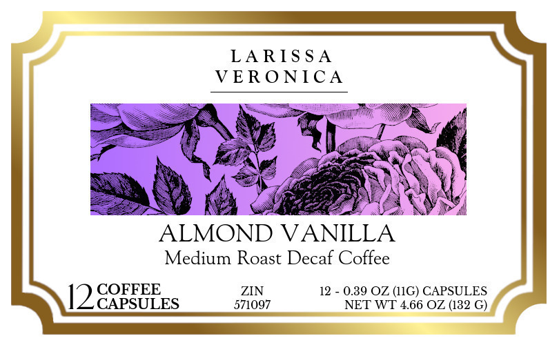 Almond Vanilla Medium Roast Decaf Coffee <BR>(Single Serve K-Cup Pods) - Label