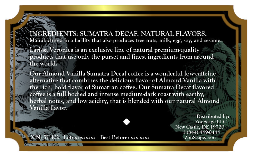 Almond Vanilla Sumatra Decaf Coffee <BR>(Single Serve K-Cup Pods)