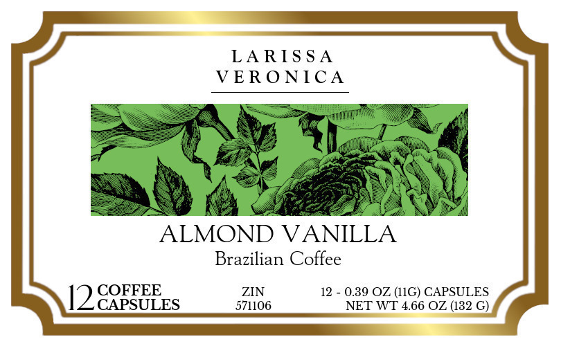Almond Vanilla Brazilian Coffee <BR>(Single Serve K-Cup Pods) - Label