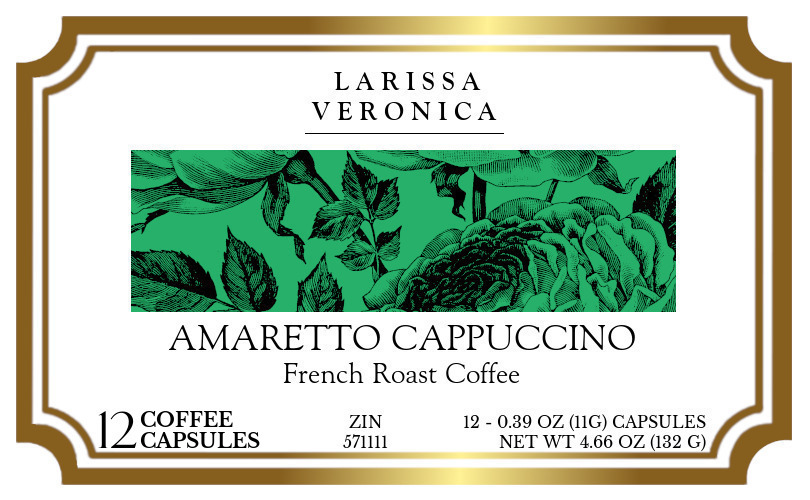 Amaretto Cappuccino French Roast Coffee <BR>(Single Serve K-Cup Pods) - Label