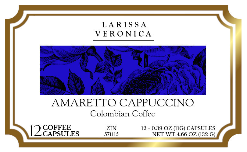 Amaretto Cappuccino Colombian Coffee <BR>(Single Serve K-Cup Pods) - Label