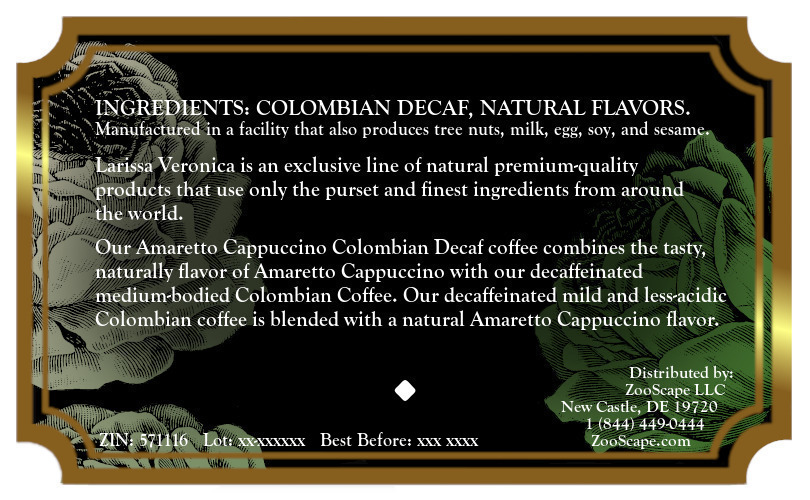 Amaretto Cappuccino Colombian Decaf Coffee <BR>(Single Serve K-Cup Pods)