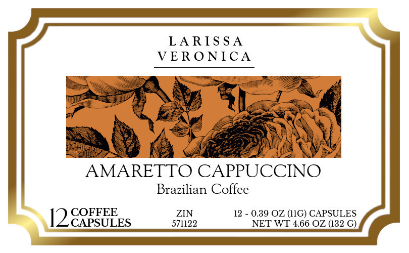 Amaretto Cappuccino Brazilian Coffee <BR>(Single Serve K-Cup Pods) - Label
