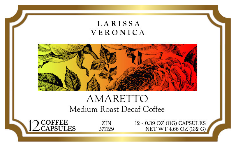 Amaretto Medium Roast Decaf Coffee <BR>(Single Serve K-Cup Pods) - Label